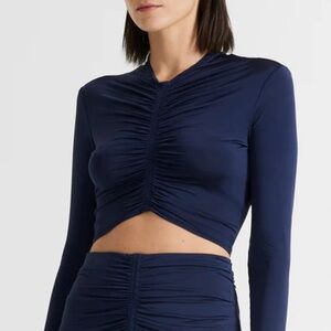ALC Anne Ruched Jersey Top Navy Blue size L